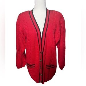 Vintage Jantzen Cableknit Red Sweater Cardigan L
